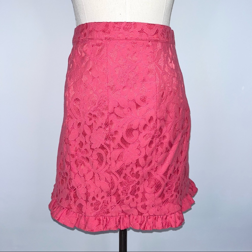 FREE PEOPLE Coral Pink Floral Lace Ruffle Short Mini Skirt 4